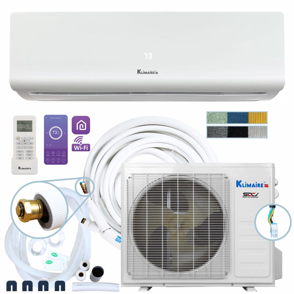 Klimaire KIWQ-KOIQ DIY Series — Do-It-Yourself High Wall-Mounted Mini Split Heat Pump Air Conditioner with E-Z Kuick Connect™ Installation Kit (5th Generation)